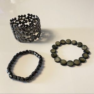 Lot of 3 bracelets gray, gunmetal stones and metal
